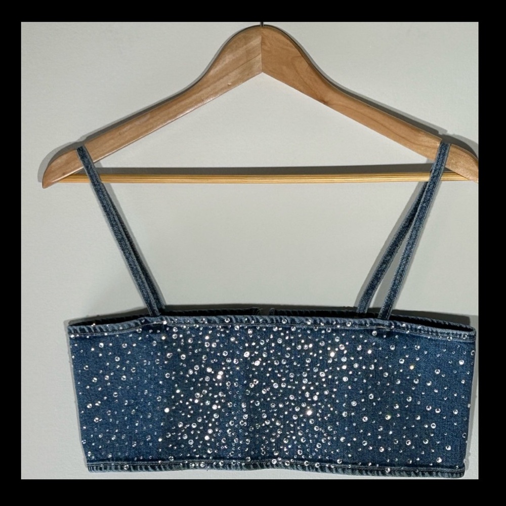 Zara Sparkly Denim Top and Jeans with Rhinestone Embellishments
